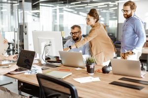 Office work with diverse coworkers